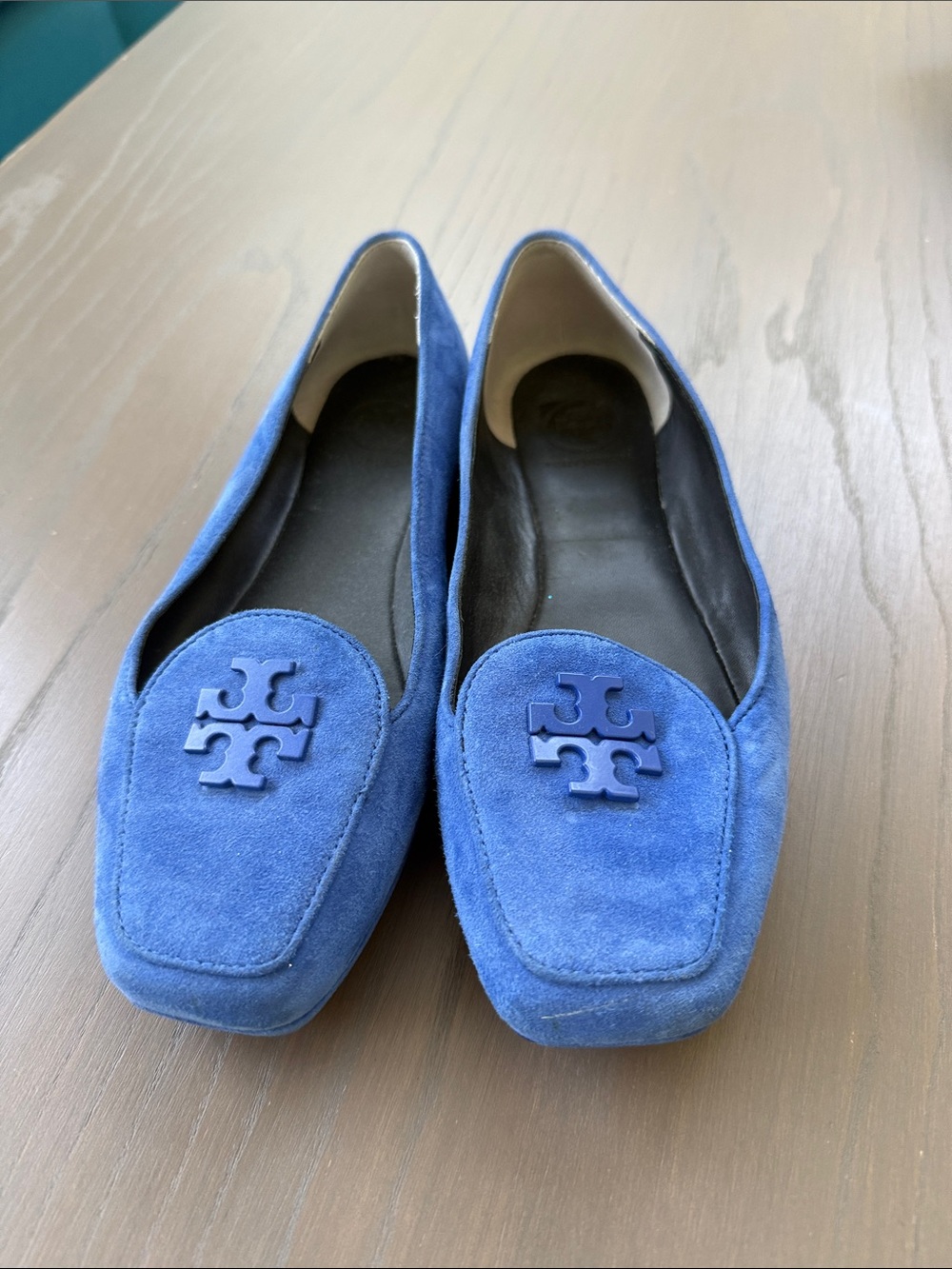 Tory Burch Blue Suede Logo Loafers - Women's Slip-On Flats